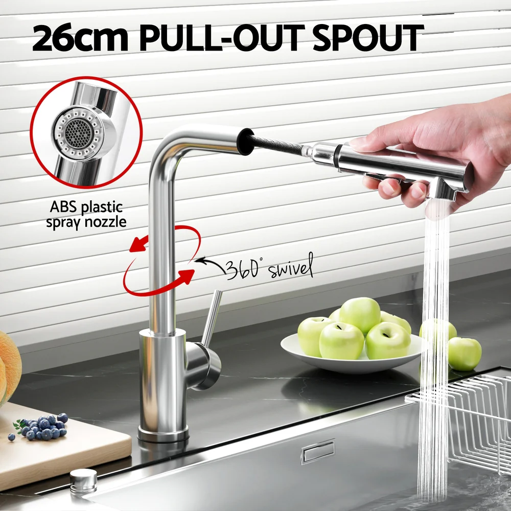 Kitchen Mixer Tap Pull Out Rectangle 2 Mode Sink Basin Faucet Swivel - Chrome - Nurns