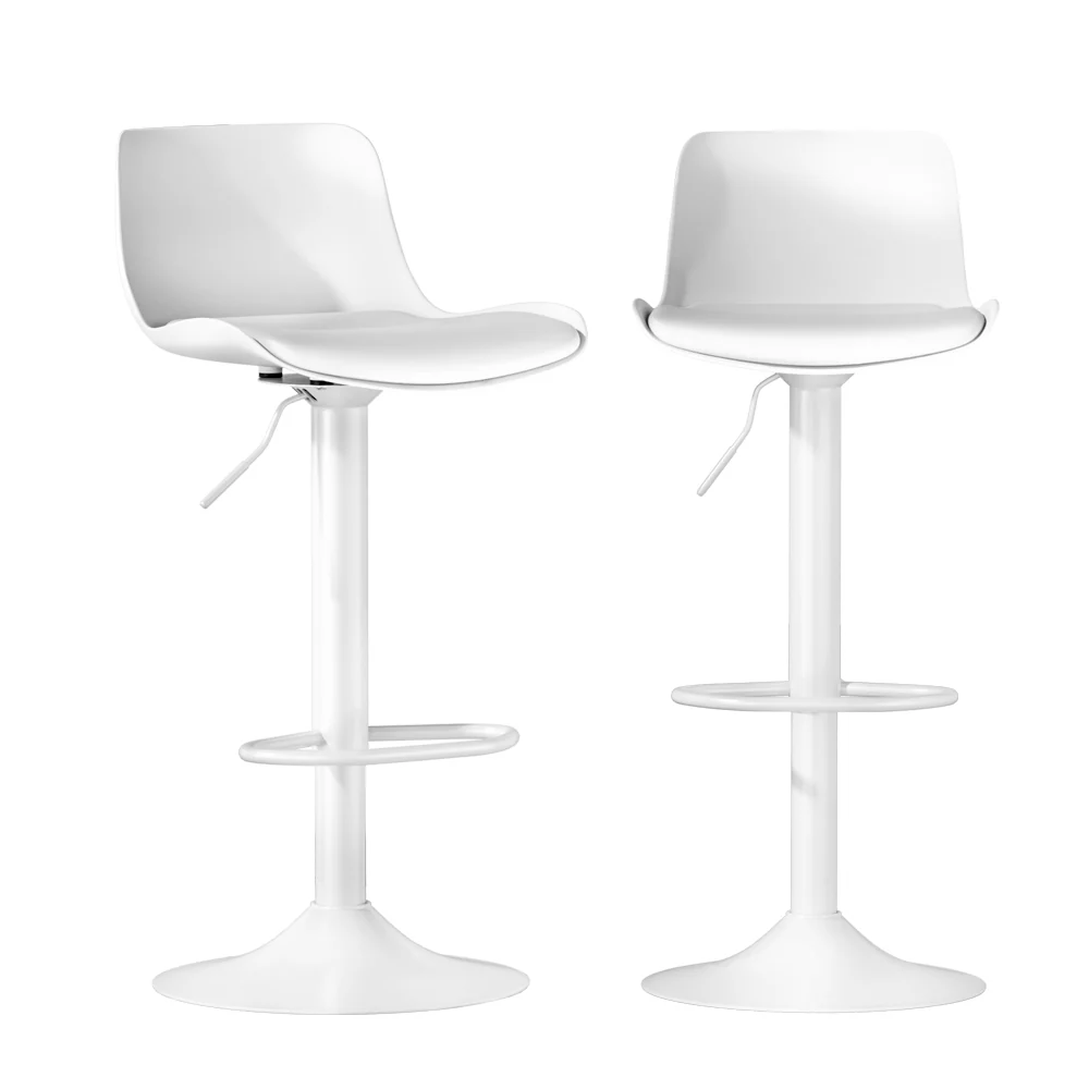 Set of 2 Cairo Bar Stools Kitchen Swivel Gas Lift Stool Leather - White - Nurns