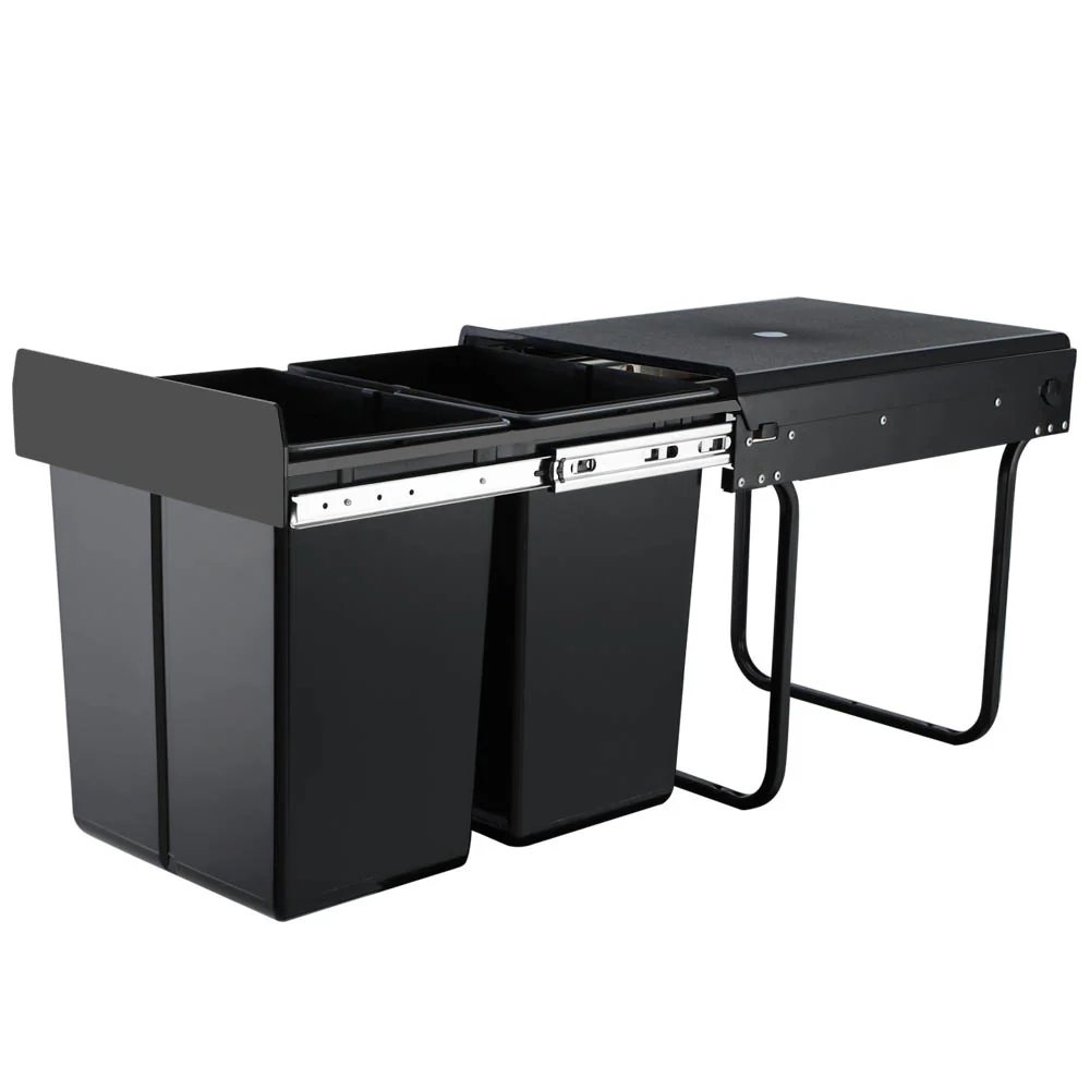 Pull Out Bin Kitchen Double Basket 2X20L Black - Nurns
