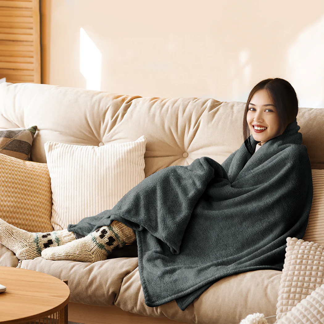 Whitley Electric Soft Blanket Heated Timer Bedding Washable Warm Winter Snuggle - Dark Grey - Nurns