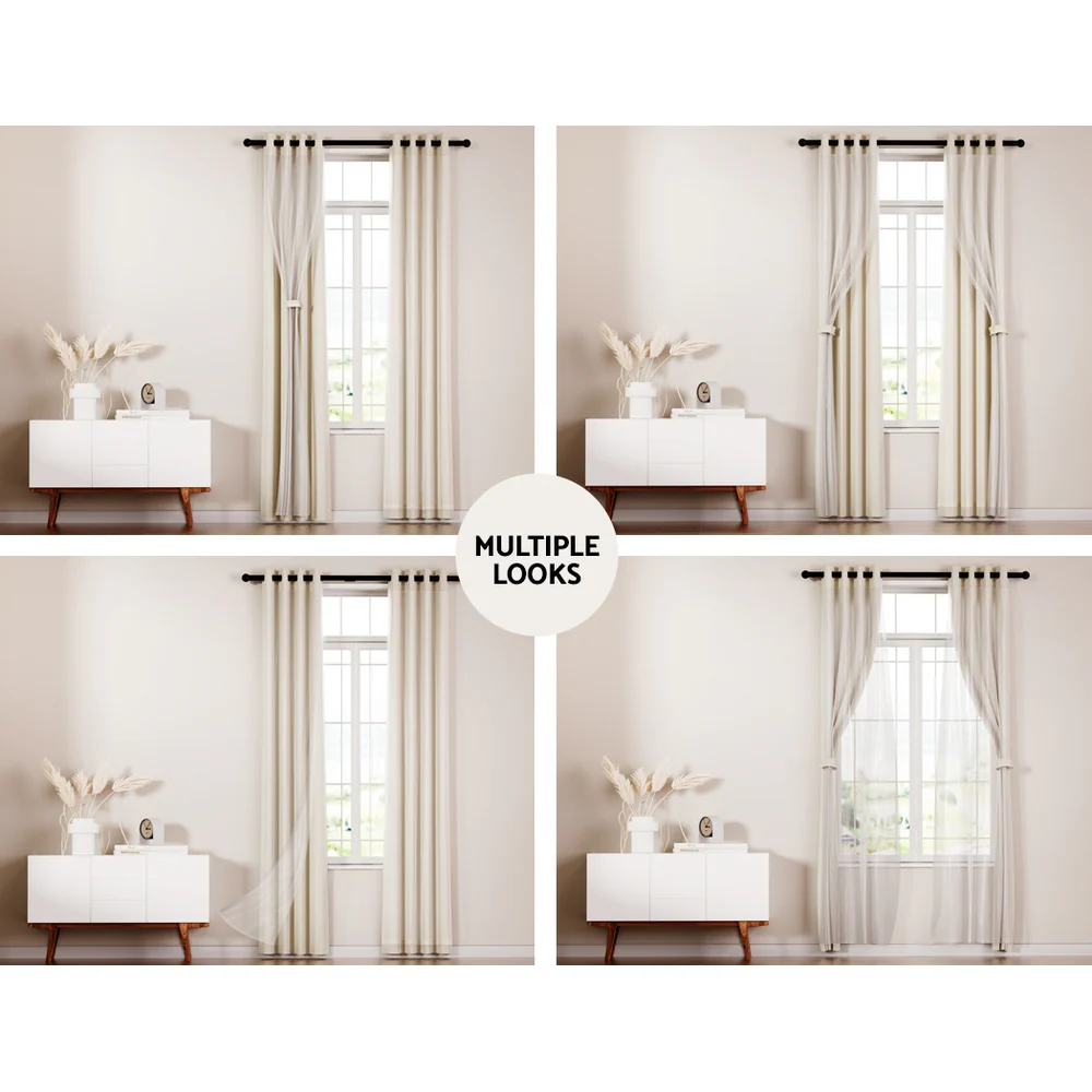 Set of 2 132x242cm Blockout Sheer Curtains Beige - Nurns