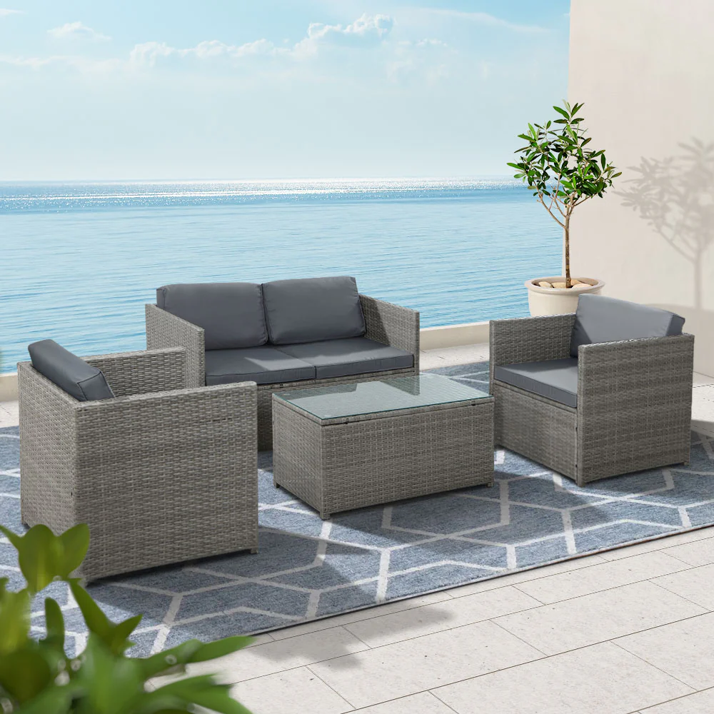Driffield 4-Seater Furniture Wicker Table Chairs 4-Piece Outdoor Sofa - Grey - Nurns