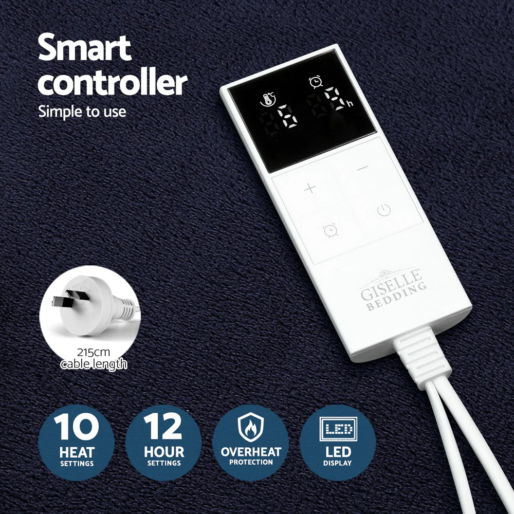 Wendy Throw Soft Blanket Electric Throw Rug Heated Blanket Fleece - Navy Blue - Nurns