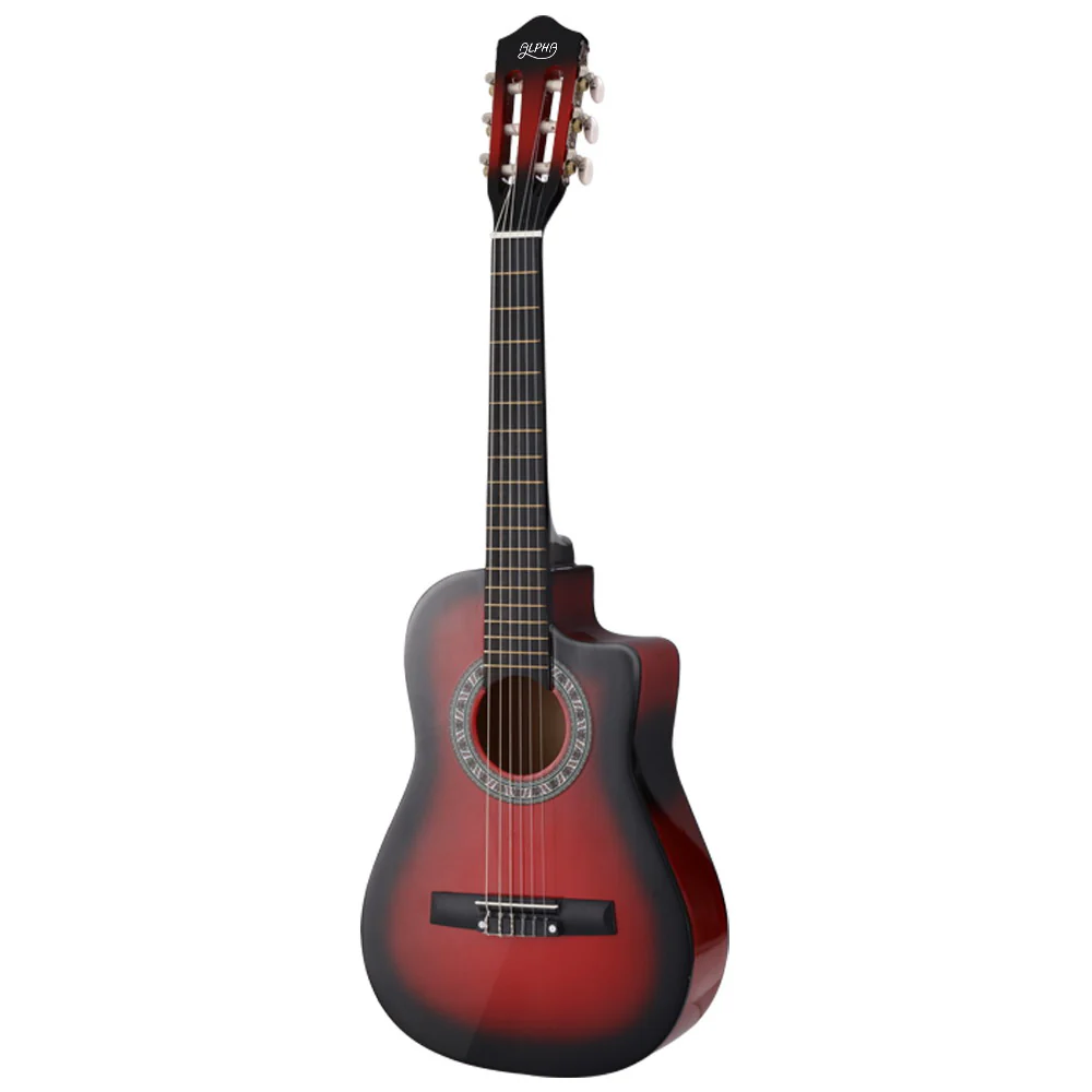 Alpha 34 Inch Classical Guitar Wooden Body Nylon String w/ Stand Beginner Red - Nurns