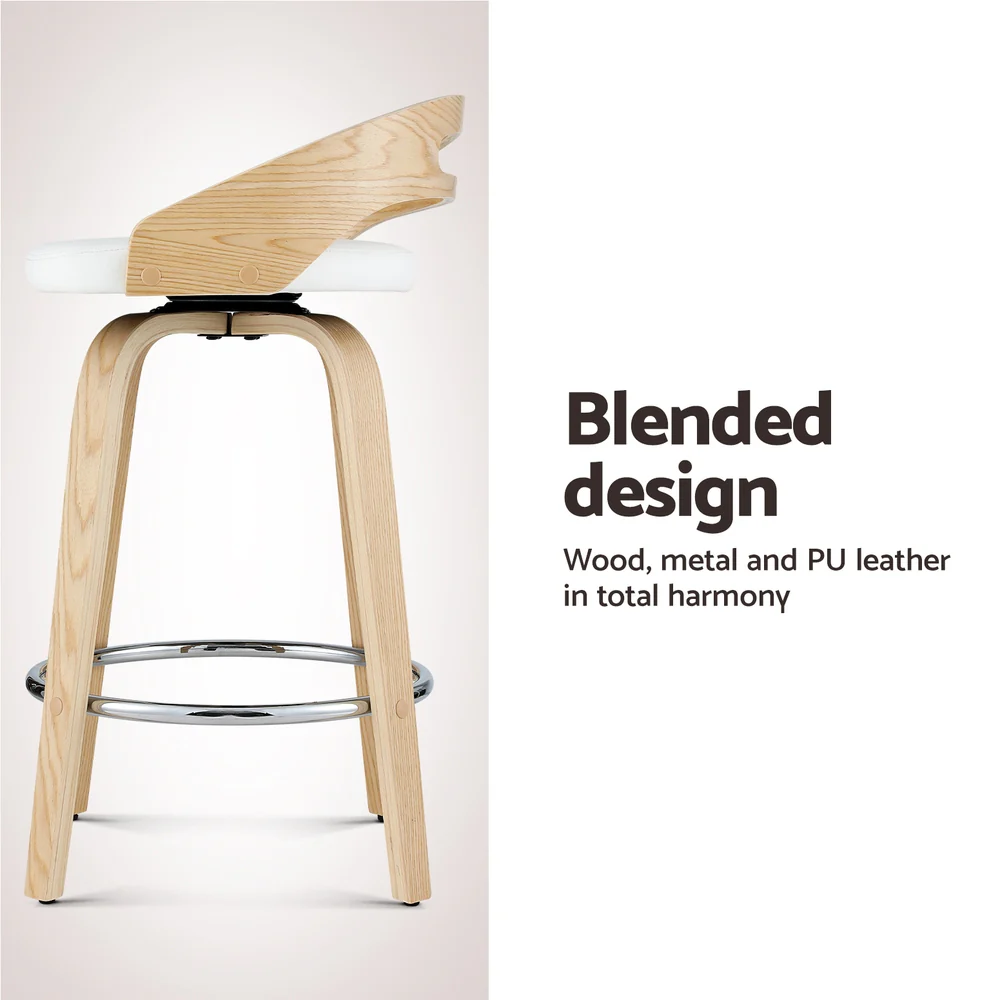 Set of 2 Athens Bar Stools Swivel Dining Chairs Low Back Counter Seat PU Cushion - White - Nurns