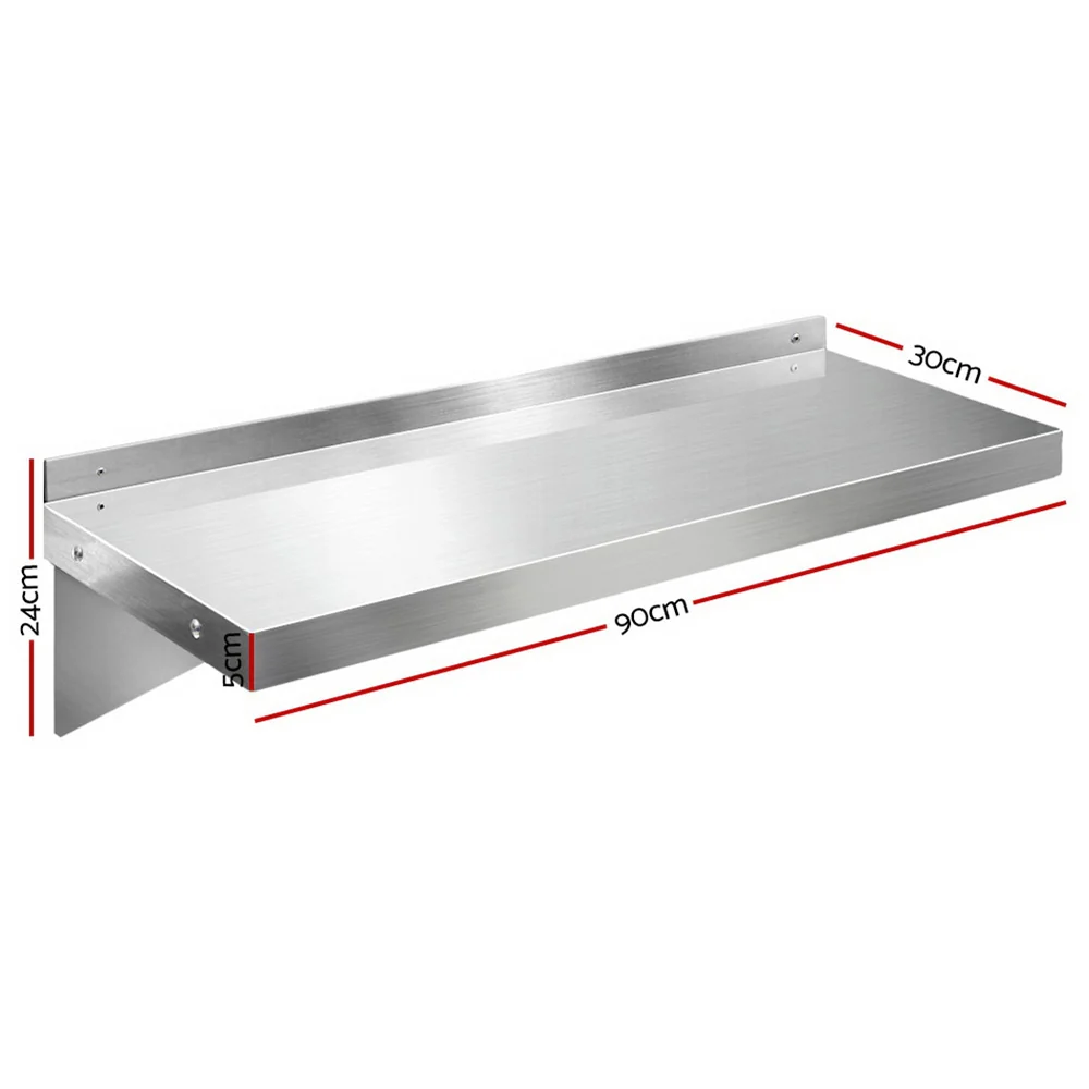 900mm Stainless Steel Wall Shelf Kitchen Shelves Rack Mounted Display Shelving - Nurns