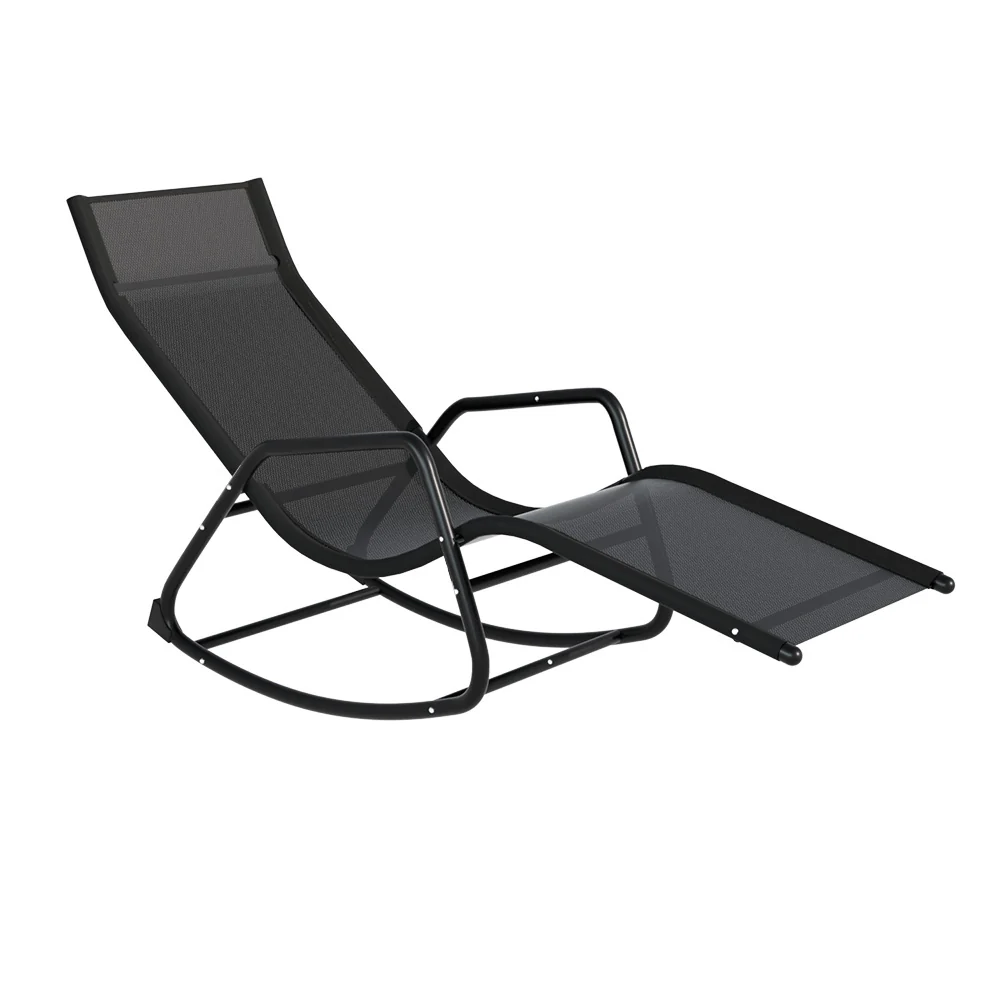 Esmond Sun Lounge Rocking Chair Outdoor Lounger Patio Furniture Pool Garden - Black - Nurns