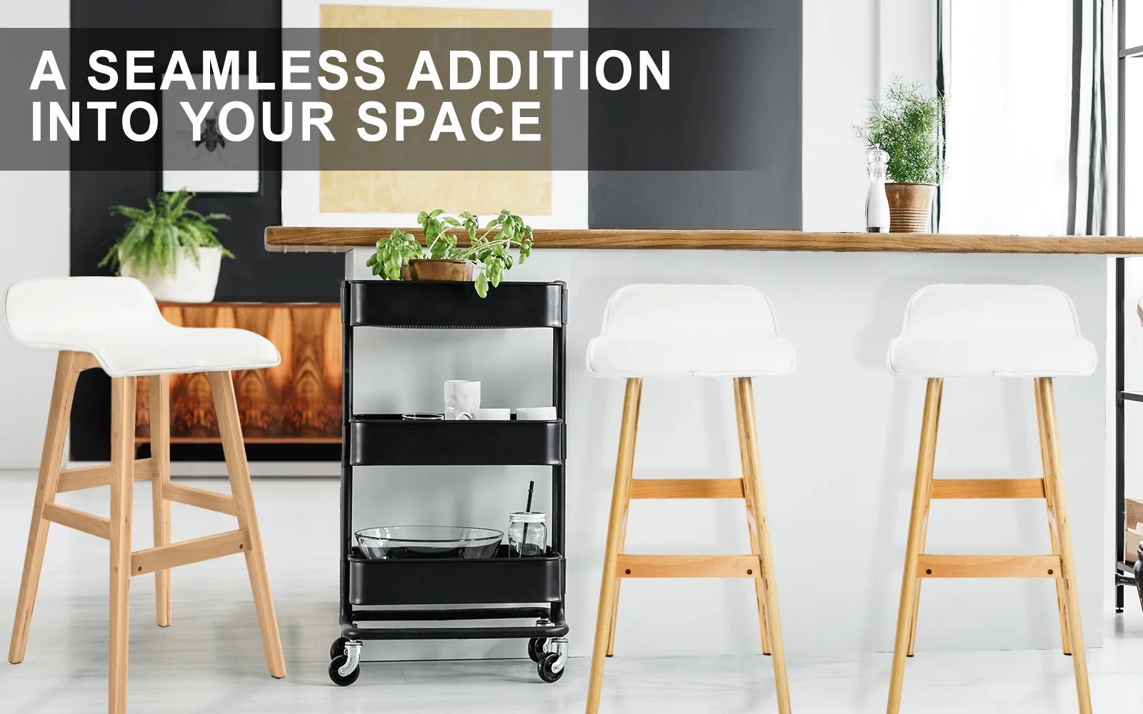 Set of 4 Belfast Wooden Bar Stool Dining Chair Leather - White - Nurns