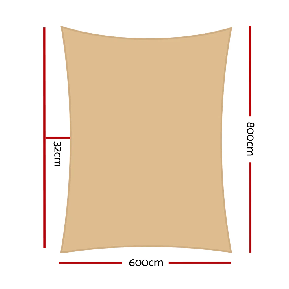 Instahut Shade Sail 6x8m Rectangle 280GSM 98% Sand Shade Cloth - Nurns