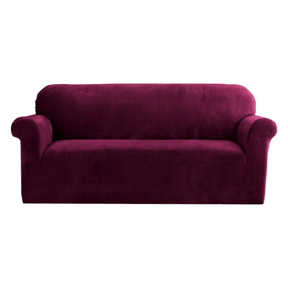 Velvet Sofa Cover Plush Couch Cover Lounge Slipcover 3-Seater Ruby Red - Nurns