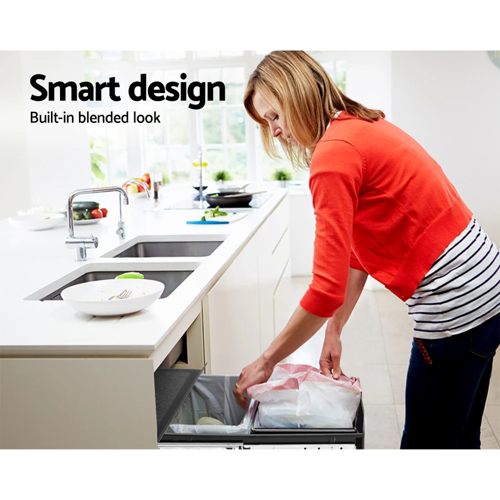 Pull Out Bin Kitchen Double Basket 2X20L Black - Nurns