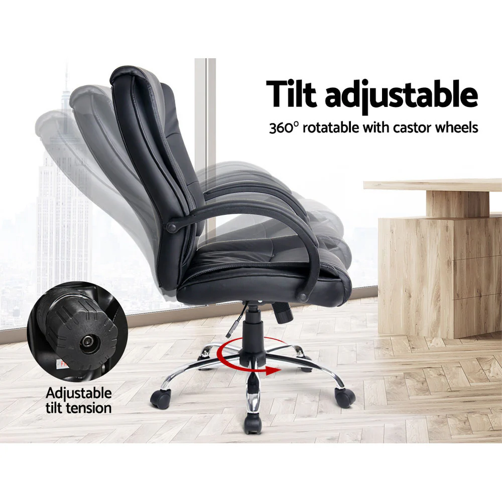 Artiss Executive Office Chair Leather Tilt Black - Nurns