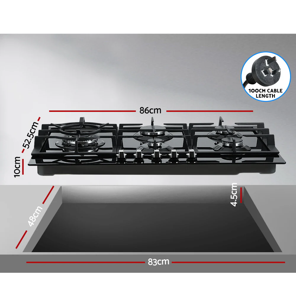 Devanti Gas Cooktop 90cm 5 Burner Black - Nurns