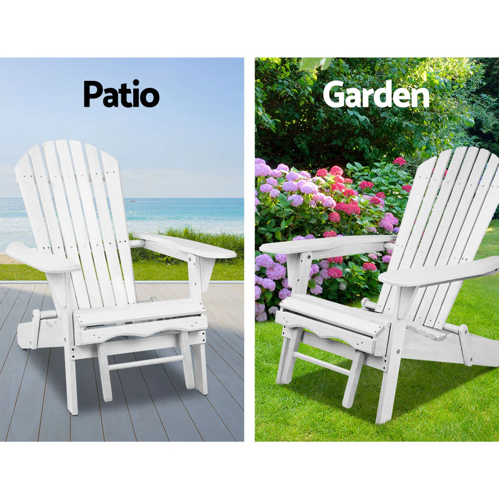 Adirondack Gardeon 3PC Outdoor Table and Chairs Wooden Sun Lounge Beach Patio - Nurns