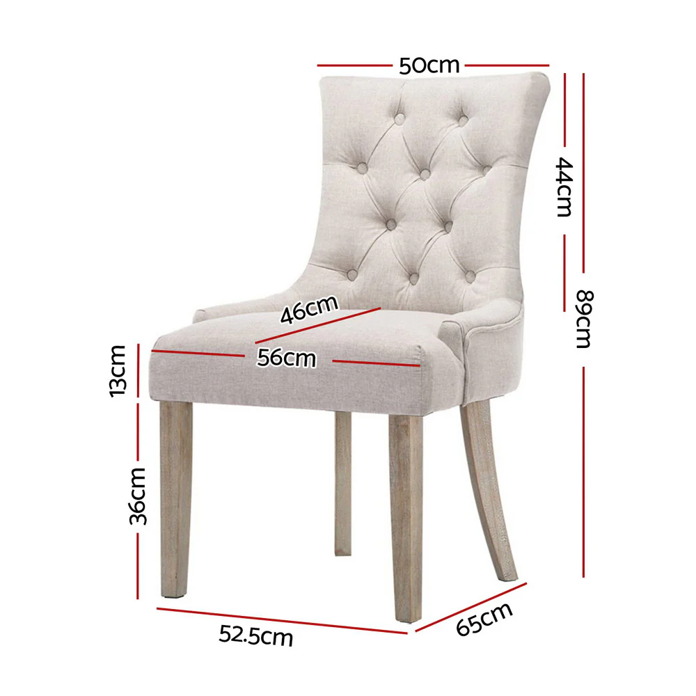 Bristol Set of 2 Dining Chairs Linen French Provincial - Beige - Nurns