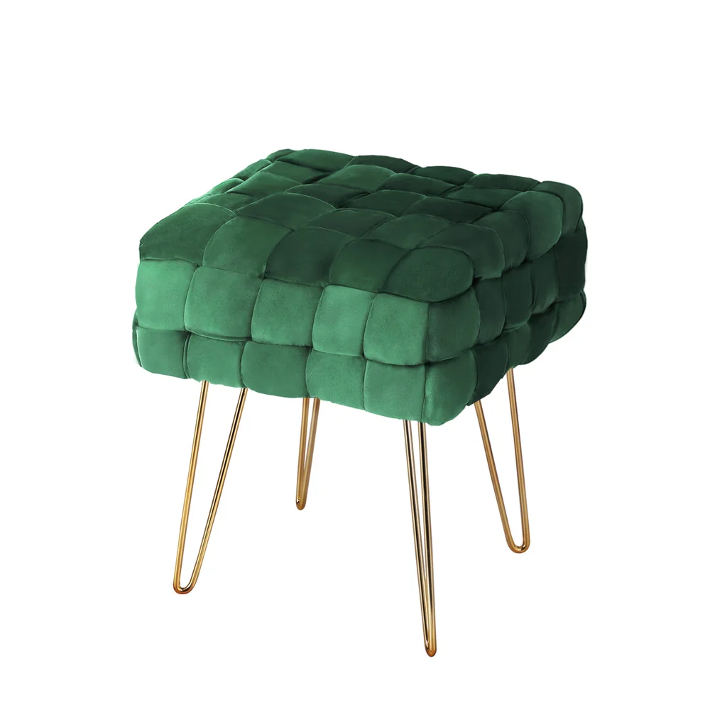 Ottoman Foot Stool Vanity Woven Velvet - Green - Nurns