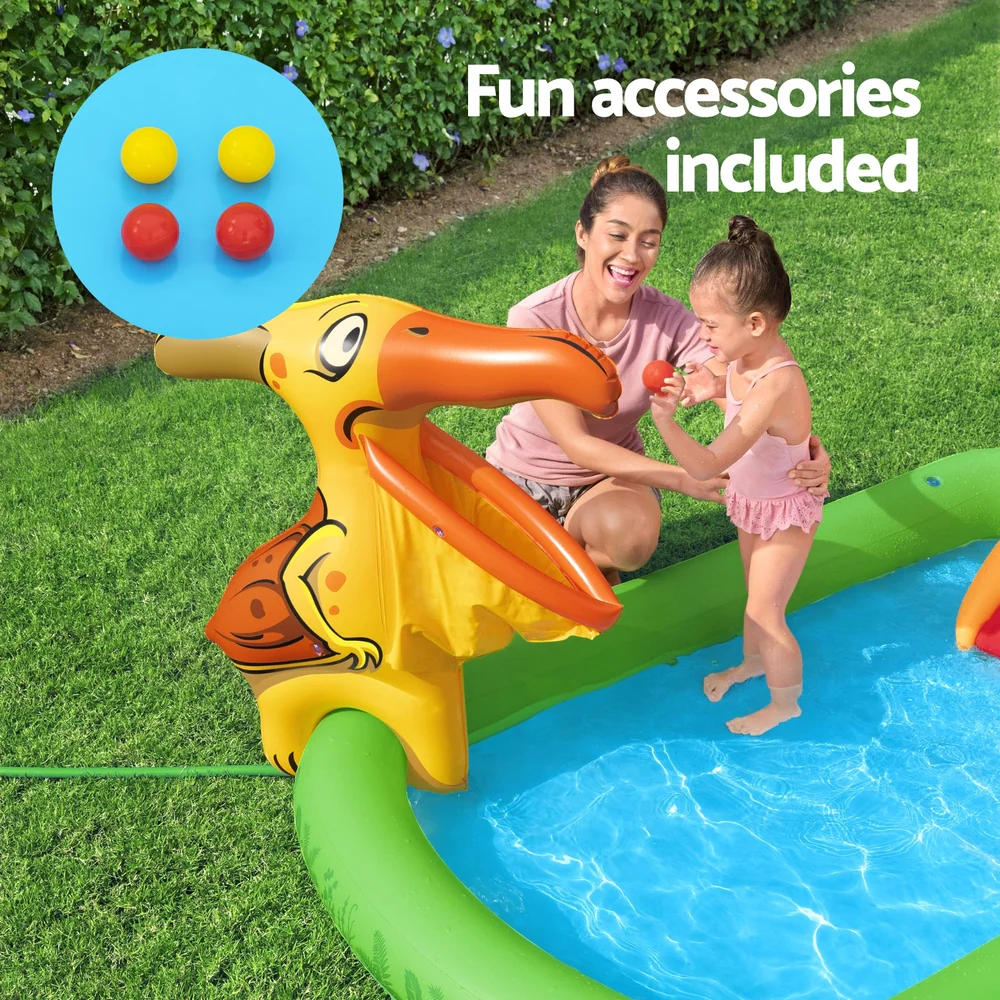 Bestway Kids Inflatable Play Splash Pool with Slide Ball Tossing Toys 242x140cm - Nurns