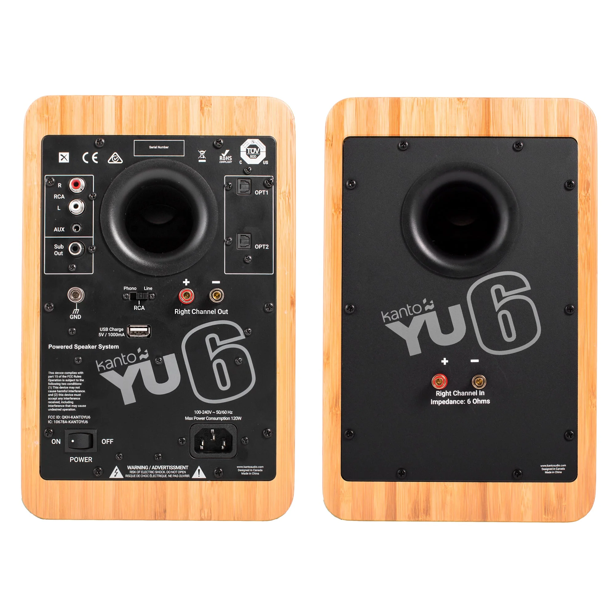 YU6 200W Powered Bookshelf Speakers with Bluetooth and Phono Preamp - Bamboo - Nurns