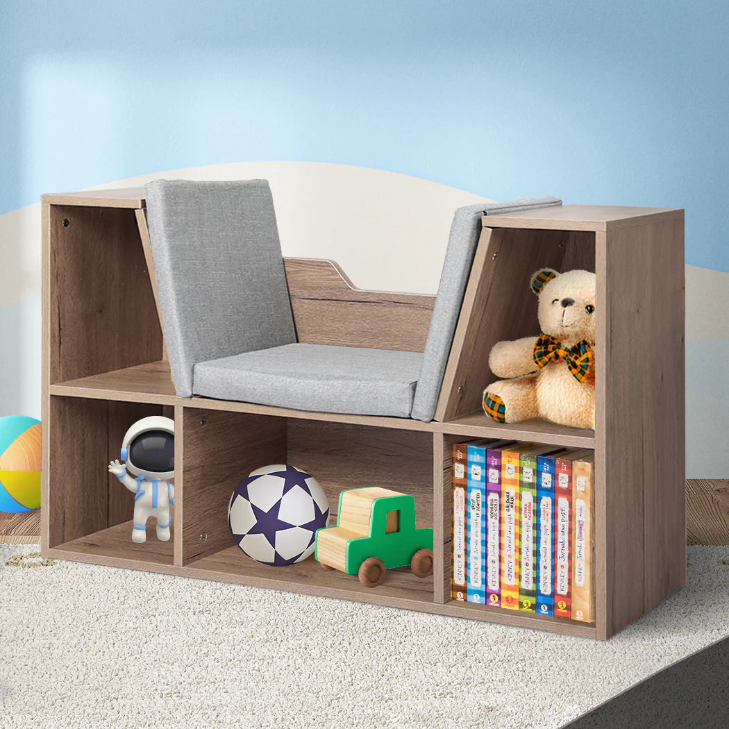 Kids Bookcase Toys Box Shelf - Brown - Nurns