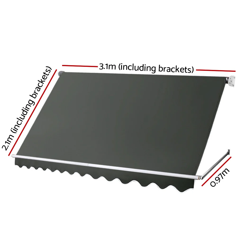 Instahut Window Fixed Pivot Arm Awning Outdoor Blinds Retractable Canopy3.1x2.1M - Nurns