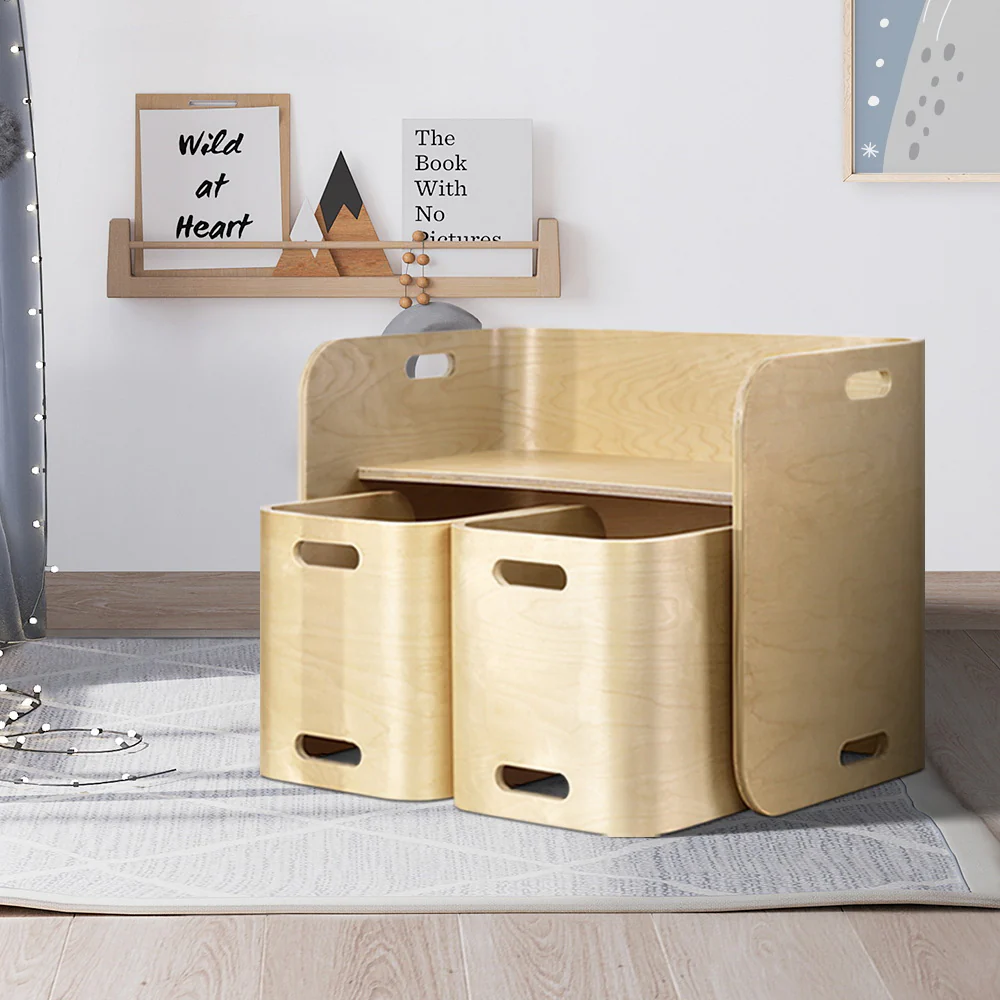 Pathy 3-Piece Kids Table & Chairs Set Nordic Desk Activity Compact Children - Wood - Nurns