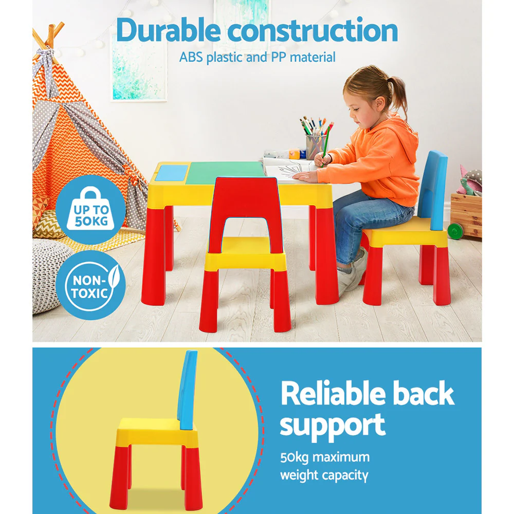 Pollard 3-Piece Kids Table & Chairs Set Activity Chalkboard Toys Storage Box Desk - Multicolour - Nurns