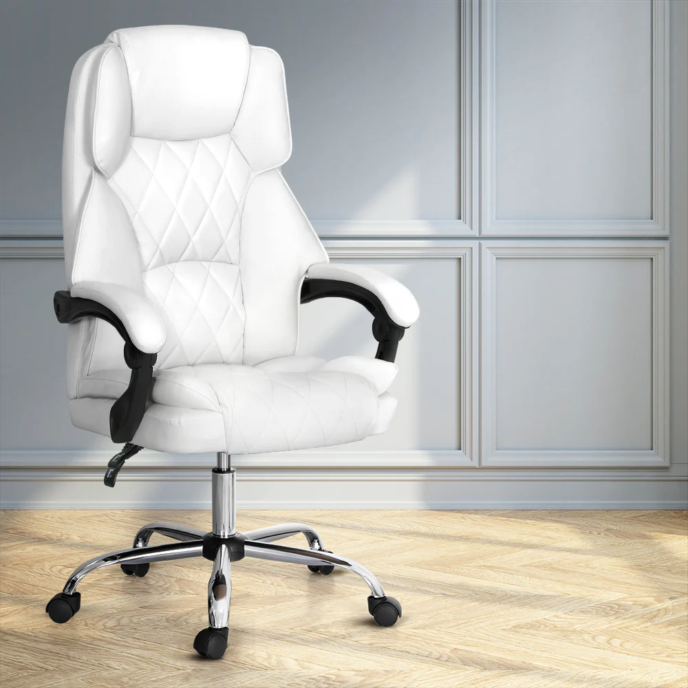 Artiss Executive Office Chair Leather Recliner White - Nurns