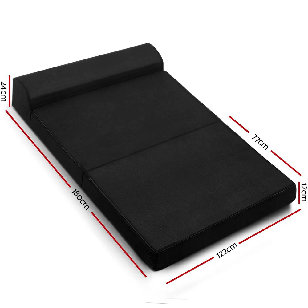 Scarlett 24cm Folding Foam Mattress Portable Double Sofa Bed Mat Air Mesh Fabric Black - Double - Nurns