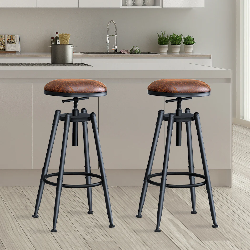 Set of 2 Trieste Rustic Industrial Bar Stool Kitchen Stool Barstool Swivel Dining Chair - Wood - Nurns
