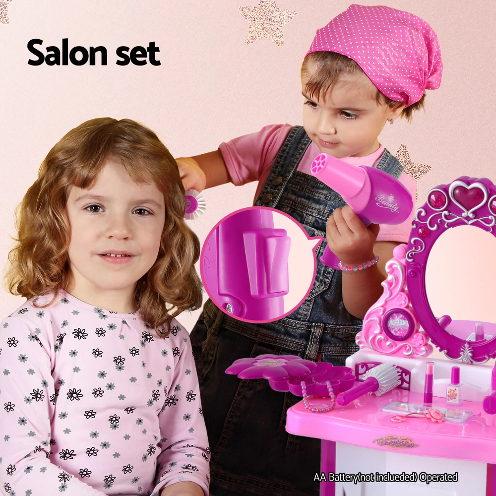 Kids Pretend Makeup Play Set Dressing Table Chair Girls Toys Children - Pink - Nurns