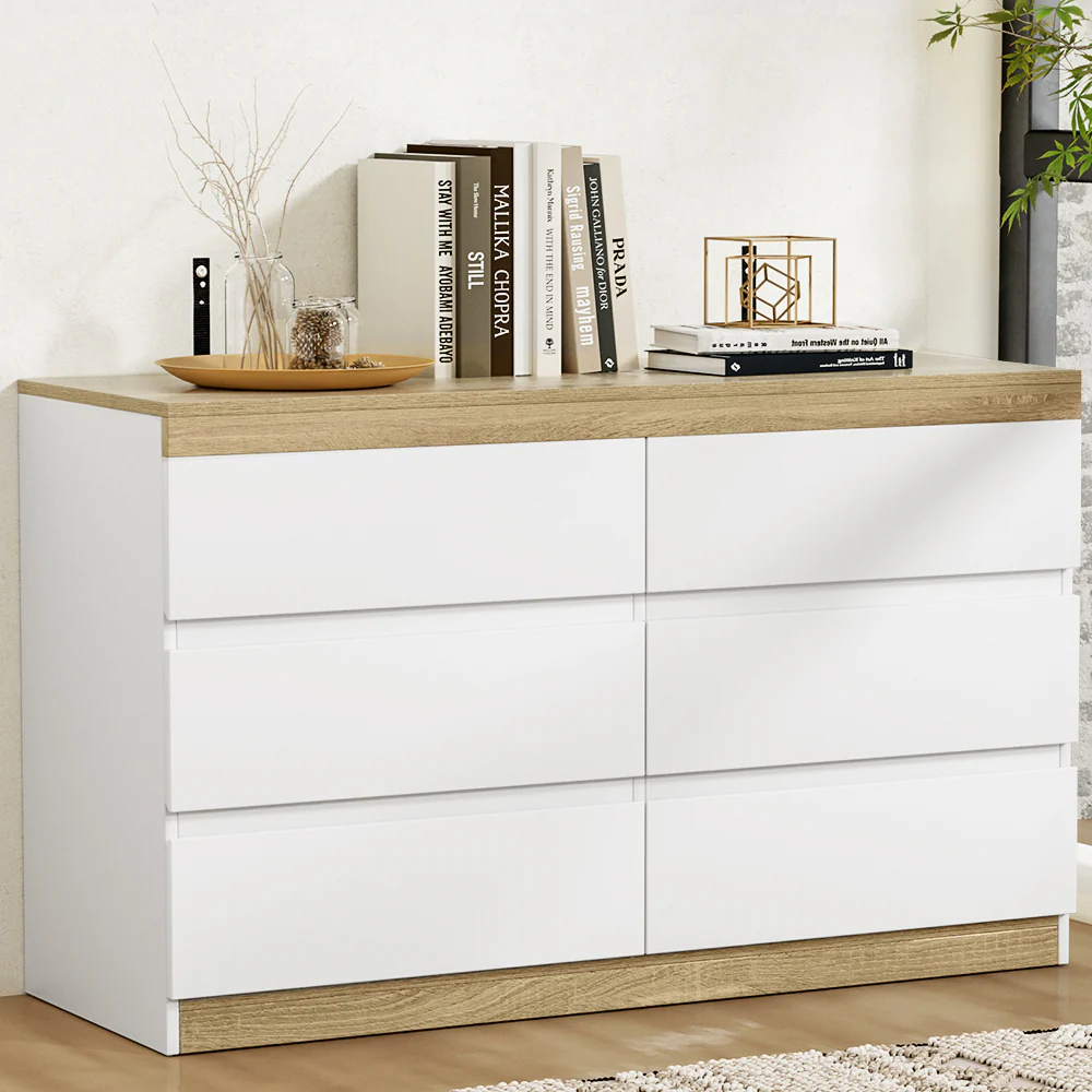 Artiss 6 Chest of Drawers Cabinet Dresser Table Tallboy Storage Bedroom White - Nurns