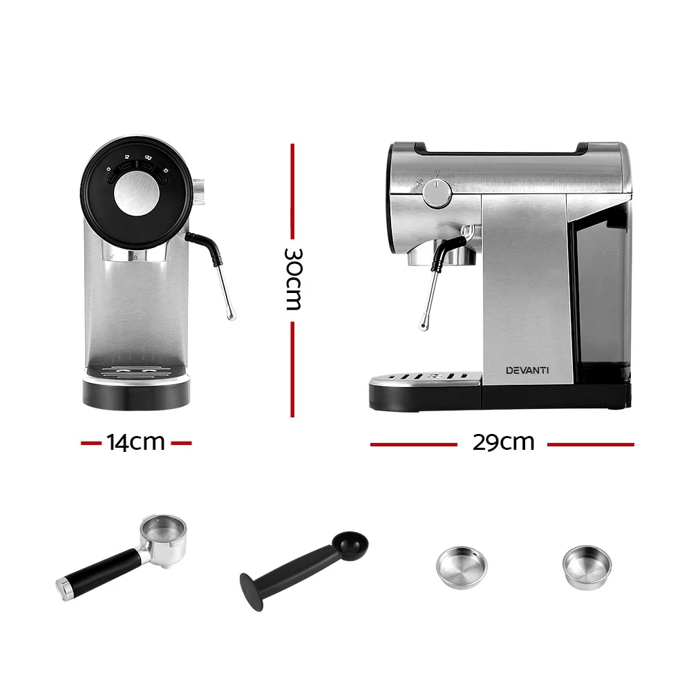 Devanti 20 Bar Coffee Machine Espresso Cafe Maker - Nurns