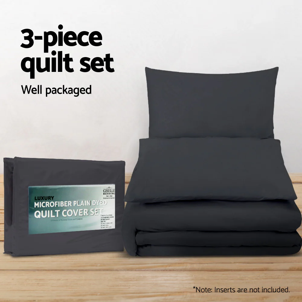 SUPER KING 3-Piece Quilt Cover Set - Black - Nurns