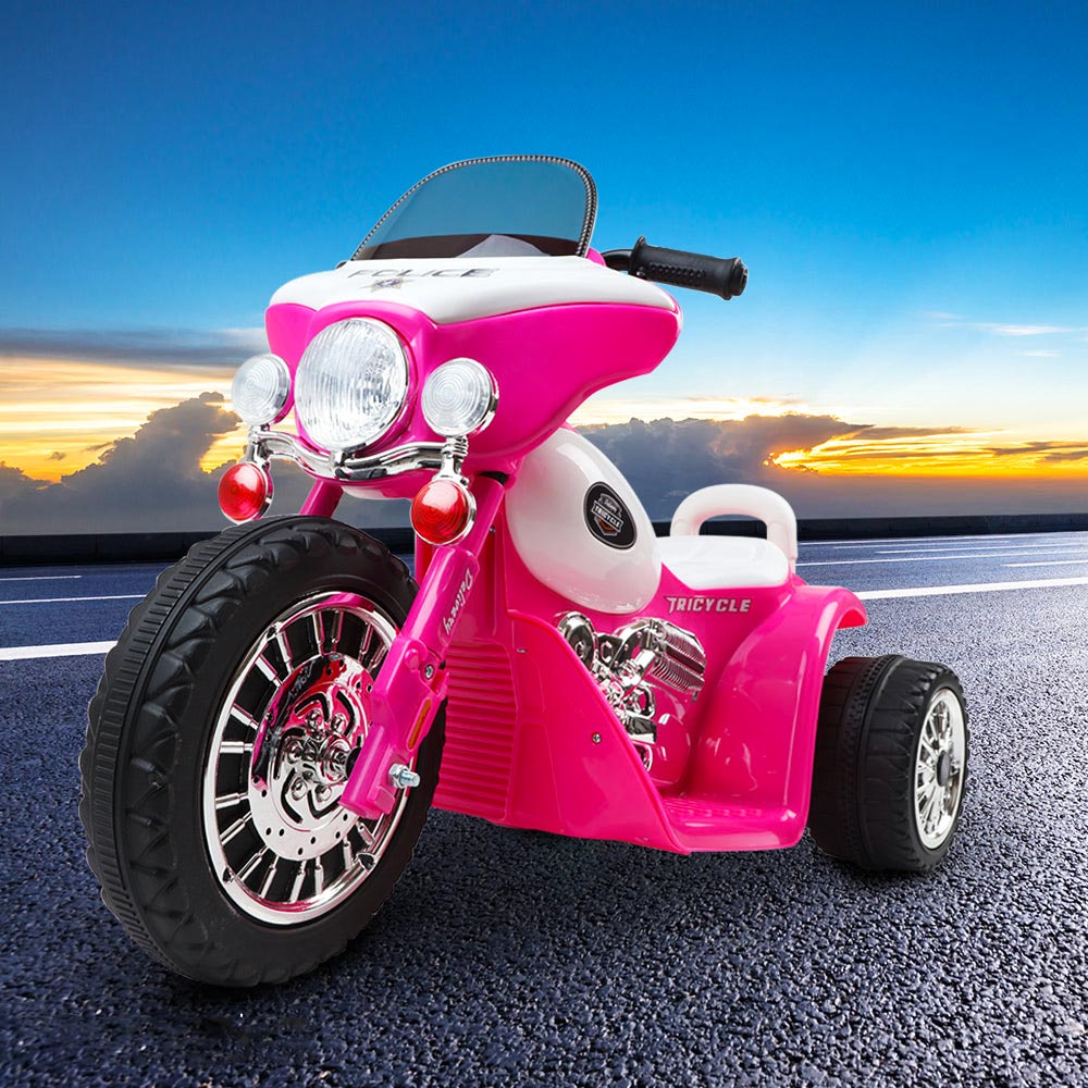 Kids Ride On Motorcycle Motorbike Car Harley Style Electric Toy Police Bike - Pink - Nurns