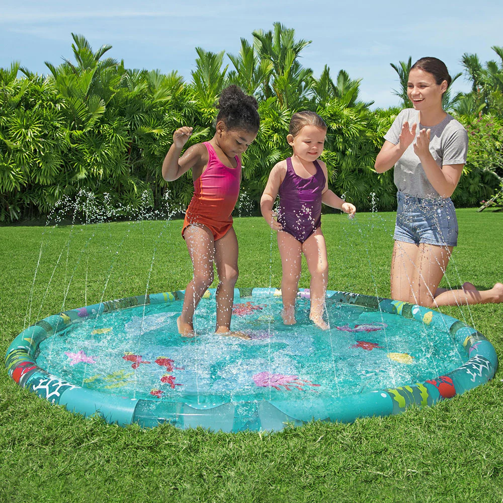 Bestway Kids Inflatable Pad Round Splash Pool Sprinkler Spray Toys Marine 165cm - Nurns
