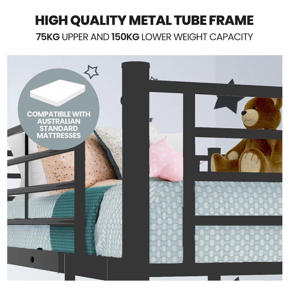 Maia Metal over Bunk Bed Frame - Matte Dark Grey Double - Nurns