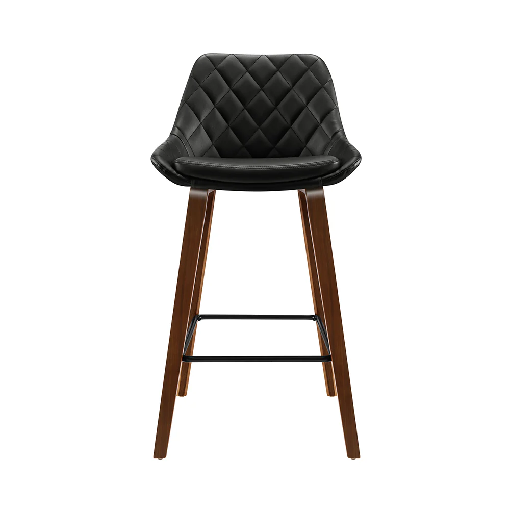 Set of 2 Aveiro Bar Stools Bentwood PU Leather Diamond Pleat - Black - Nurns