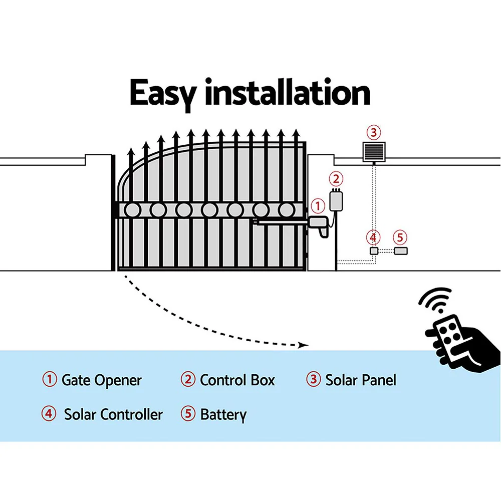 600KG Swing Gate Opener Automatic Electric Solar Power Remote Control - Nurns