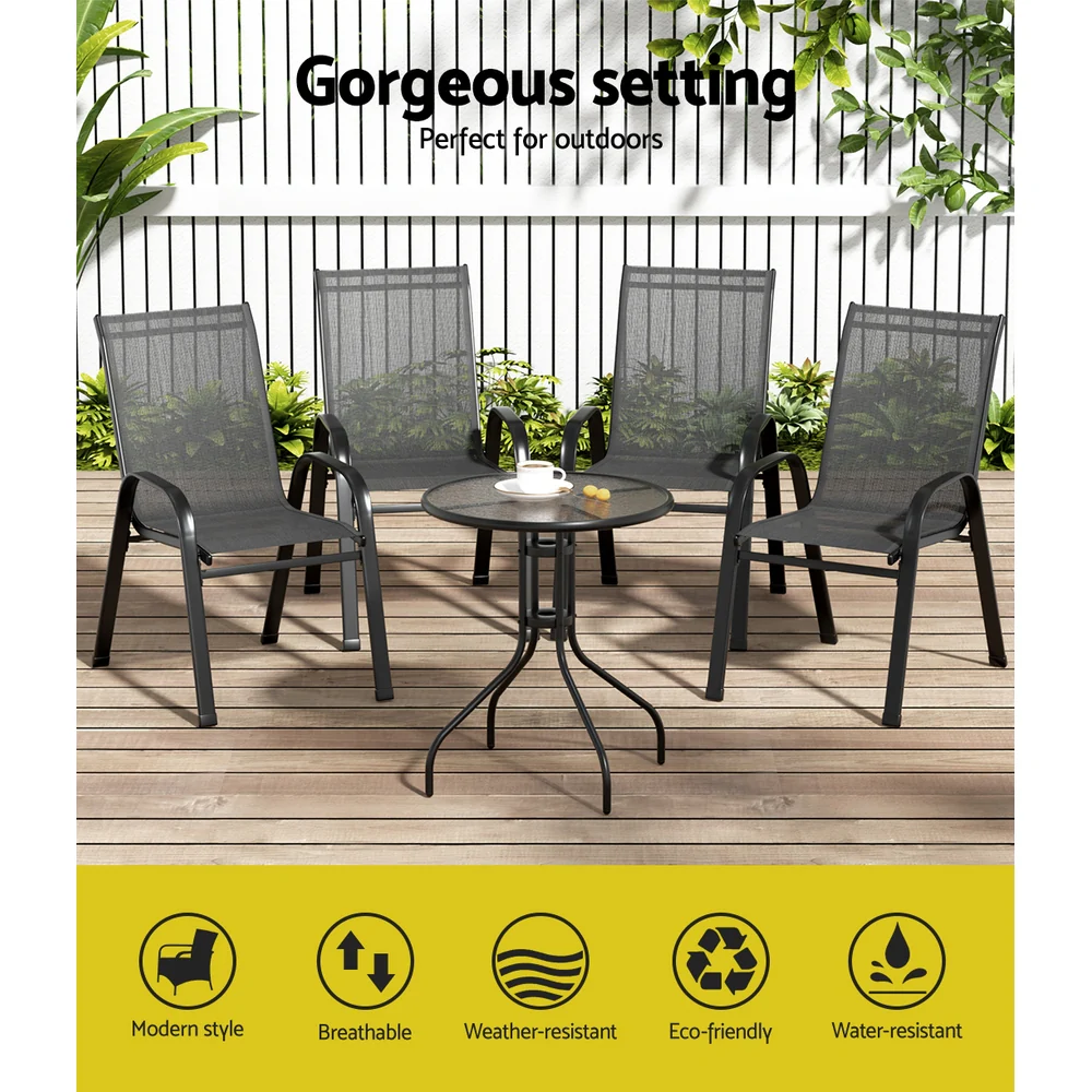 Tomos 4-Seater Table and chairs Stackable Bistro Set Patio Coffee 5-Piece Outdoor Furniture - Black - Nurns