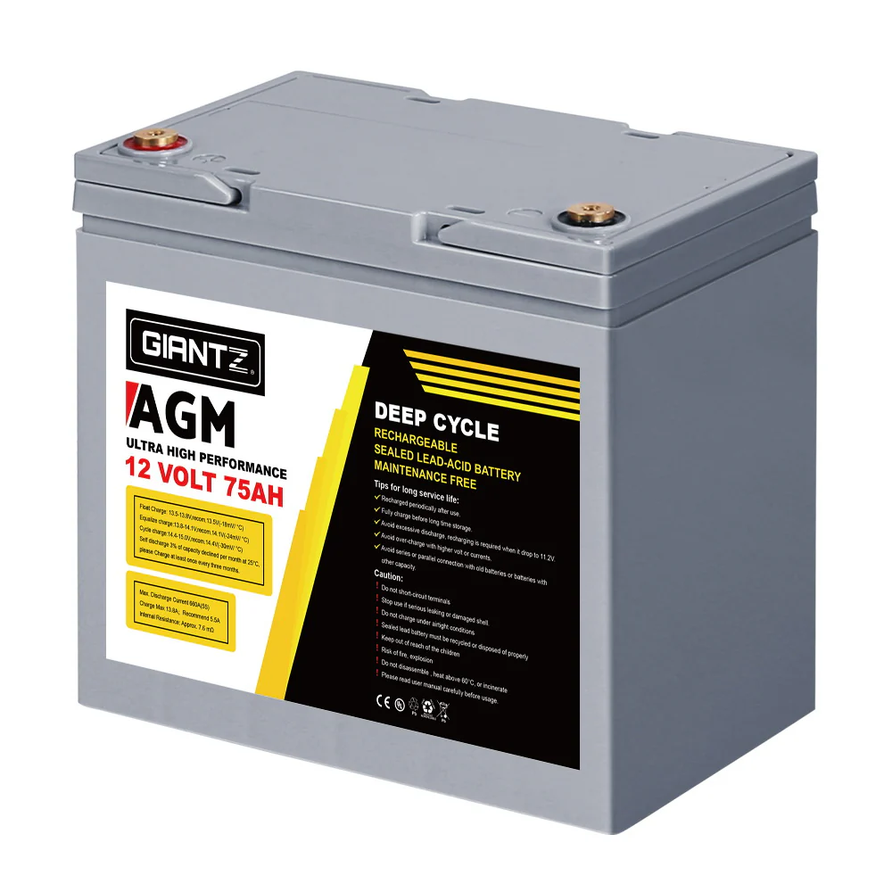 Deep Cycle Battery 12V 75Ah Box Portable Solar Caravan Camping - Nurns