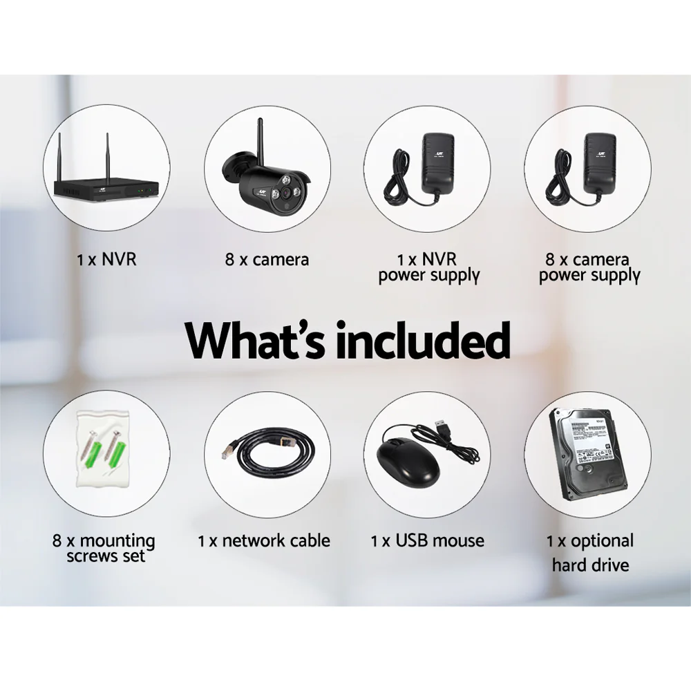 Wireless CCTV Security System 8CH NVR 3MP 8 Bullet Cameras 1TB - Nurns