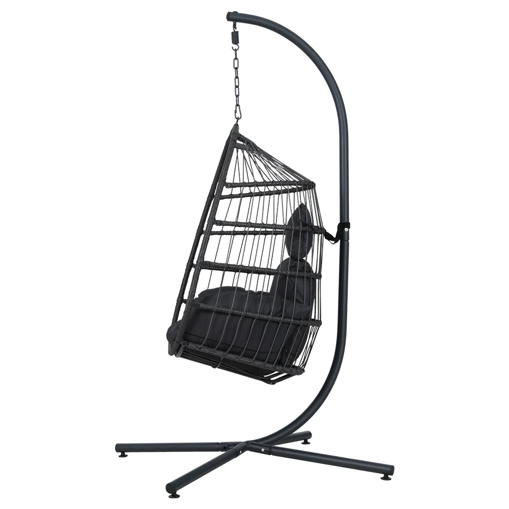 Zeke Egg Swing Chair Wicker with Stand - Black - Nurns