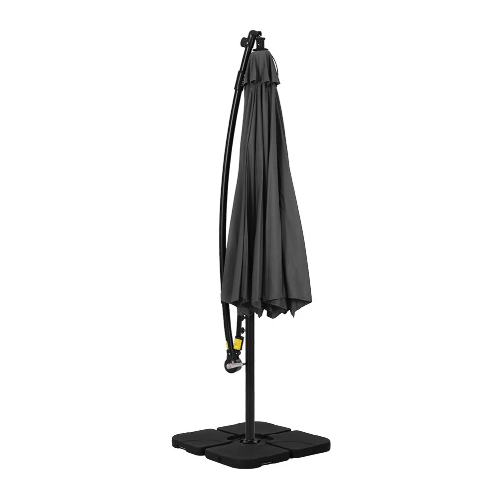 Instahut Outdoor Umbrella 3M Cantilever Beach LED Base Garden Sun Patio Charcoal - Nurns