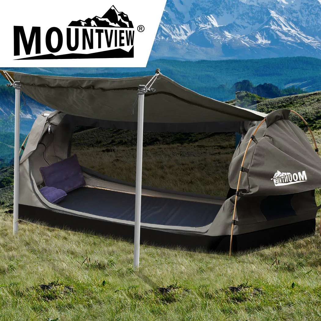 Mountview Double Swag Camping Swags Canvas Dome Tent Free Standing Grey - Nurns