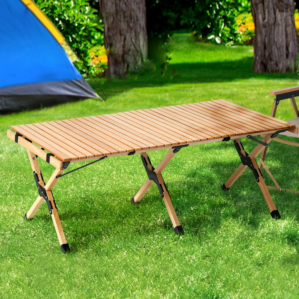 Outdoor Furniture Wooden Egg Roll Picnic Table Camping Desk 120CM - Nurns