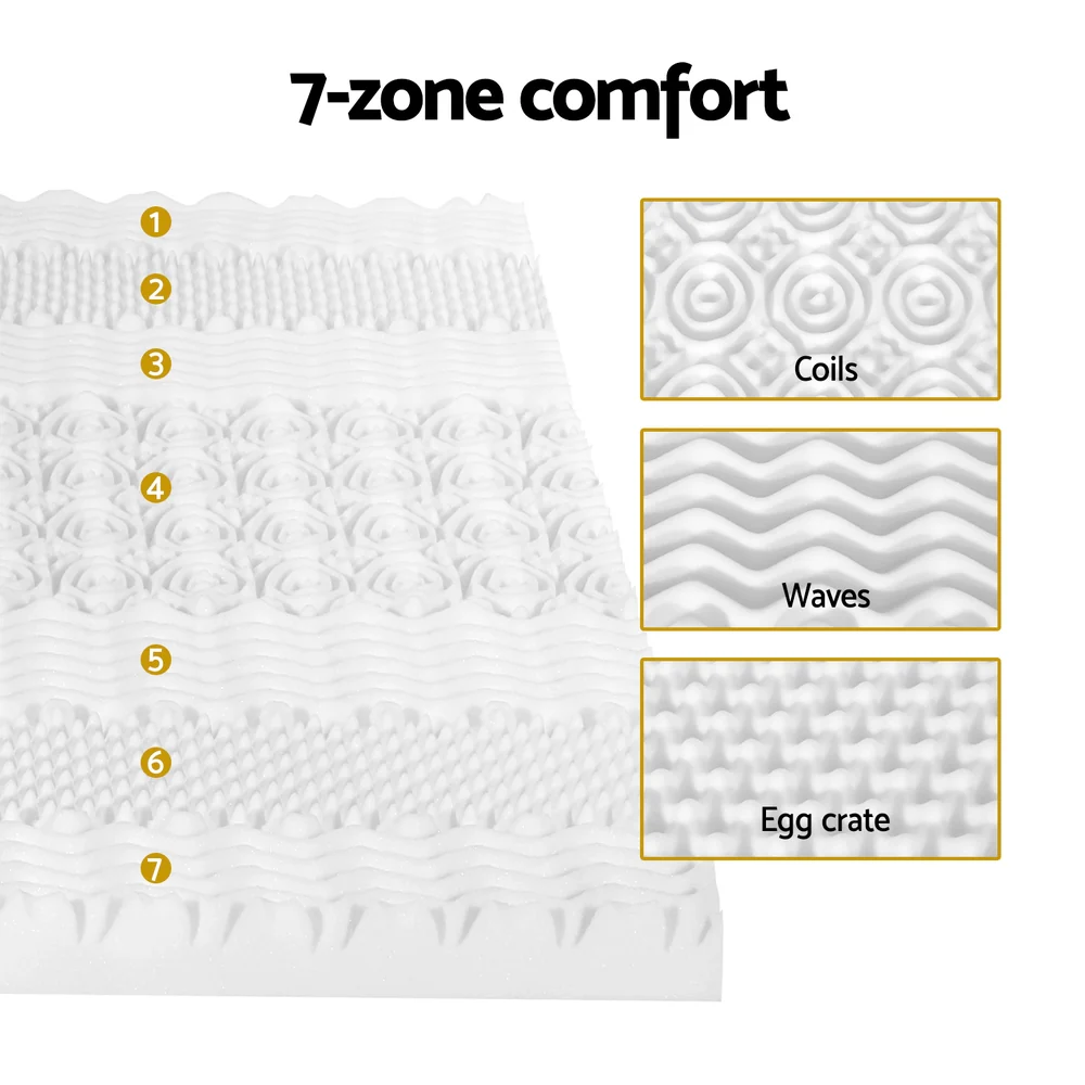 Queen Giselle Bedding Memory Foam Mattress Topper 7-Zone Airflow Pad 8cm White - Nurns