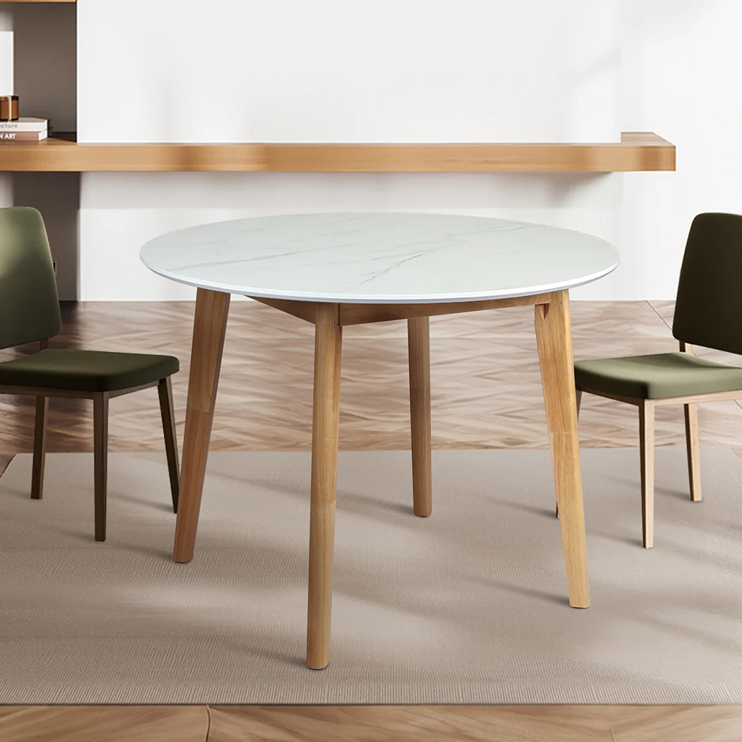 Dining Table Round Rubberwood Base 100cm - White - Nurns