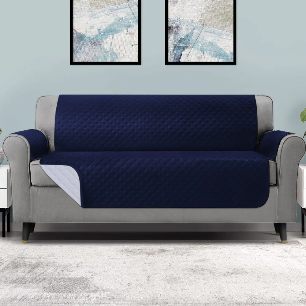 Sofa Cover Quilted Couch Covers 100% Water Resistant 4-Seater Navy - Nurns