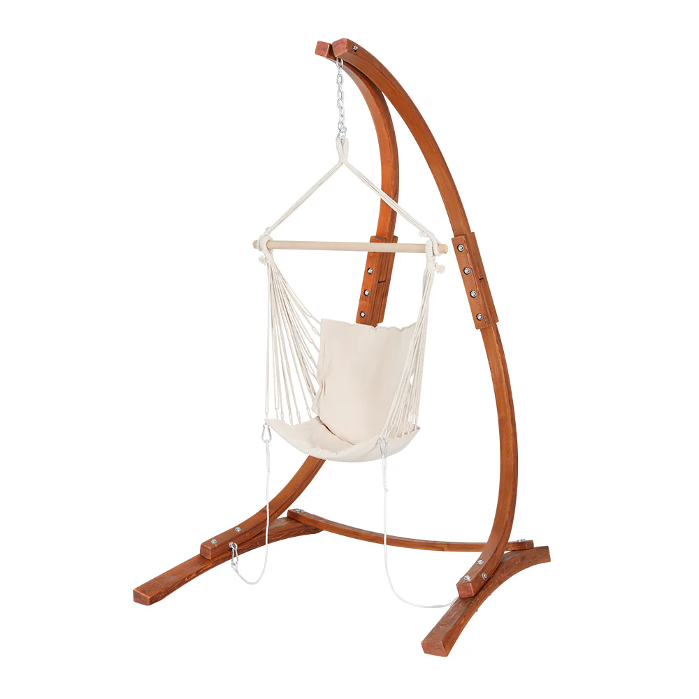 Hammock Chair Timber Outdoor Furniture Camping with Stand - White - Nurns
