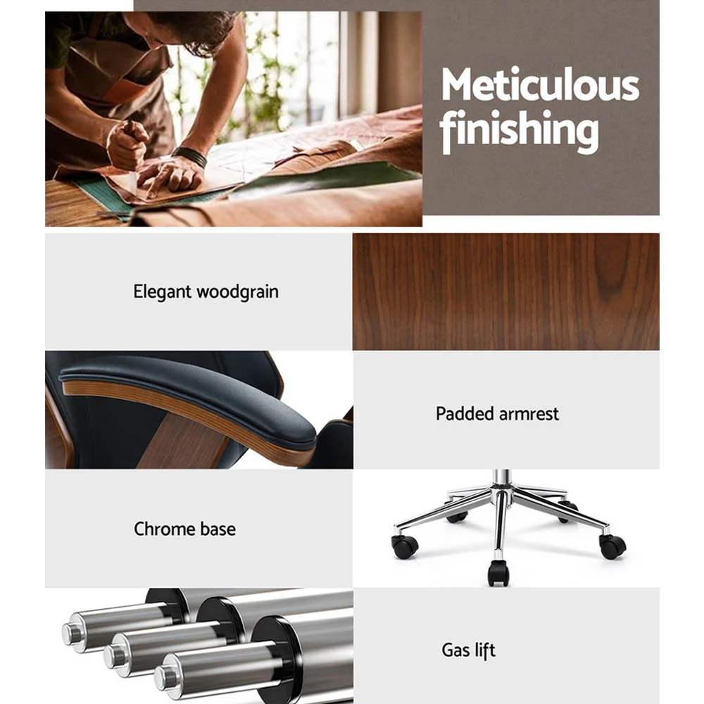 Artiss Wooden Office Chair Leather Seat Black - Nurns